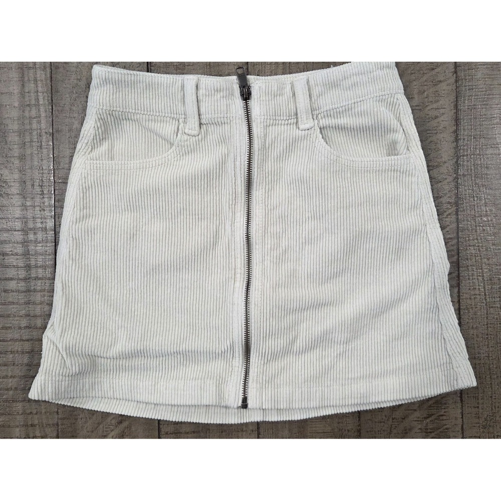 American Eagle Super Stretch Corduroy Mini Skirt Cream Ivory Full Zip Size 0